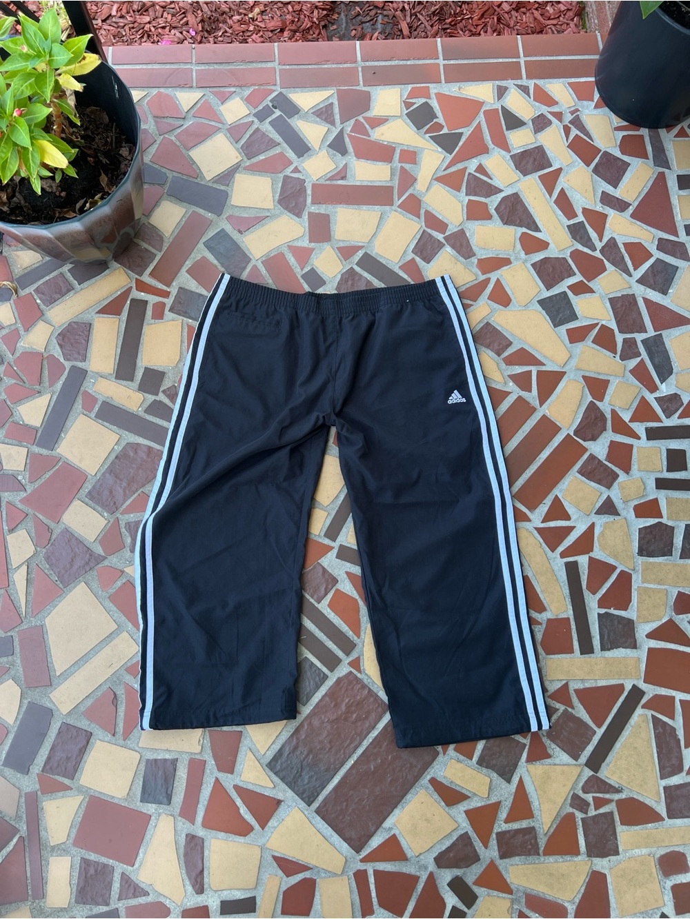 adidas Black Capri Track Pants with White Side Stripes
